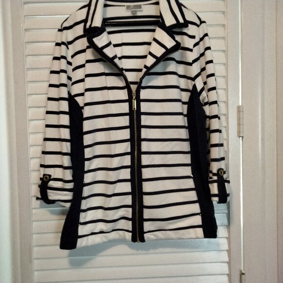 Navy and white striped Jacket size Large JM collection - Picture 1 of 5